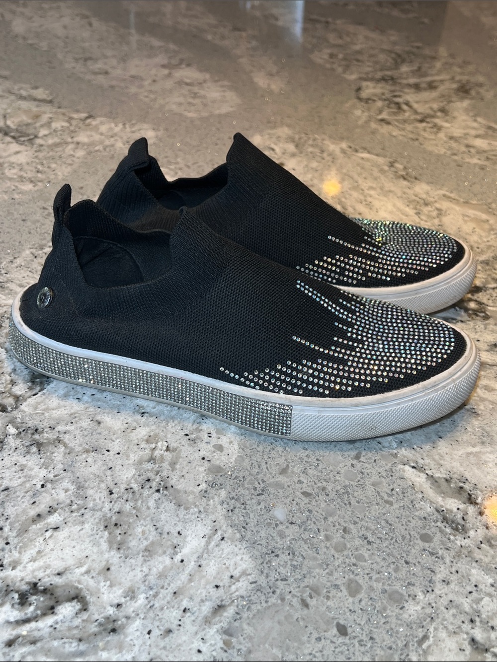 Bernie Mev Sparky Black Rhinestone Slip On Sneakers Knit Size 39 / US 8.5 EUC